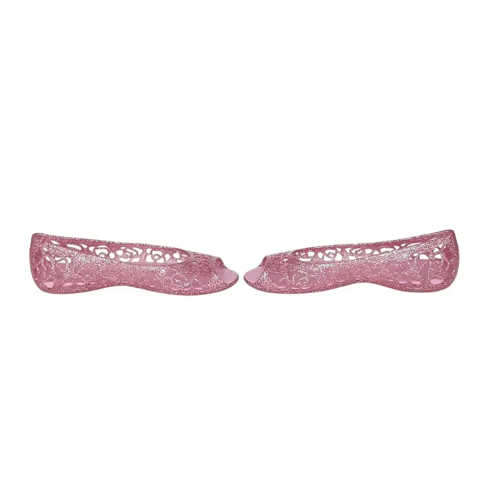 Crocs Isabella Gel Sandals Girls 1 Peep Toe Jelly Ballet Flats Pink Glitter Shoe